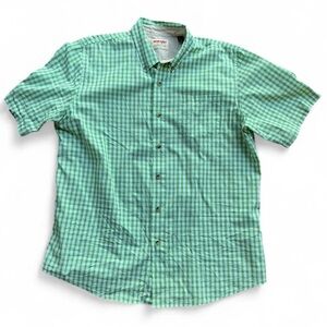 Country Prep Green and White Plaid Short Sleeve Button Down Shirt